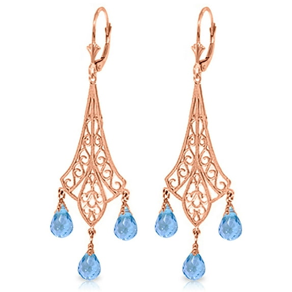 Galaxy Gold 14K Solid Gold Natural Blue Topaz Drop Earrings for Women - Rose Gold Fine Jewelry