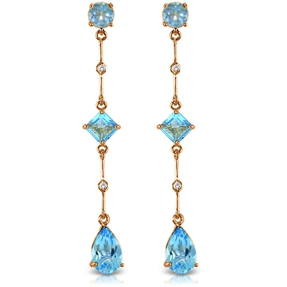 Galaxy Gold GG 14K Rose Gold Natural Diamonds and Blue Topaz Dangle Earrings - December Birthstone - Communication & Serenity - Fine Jewelry for Women
