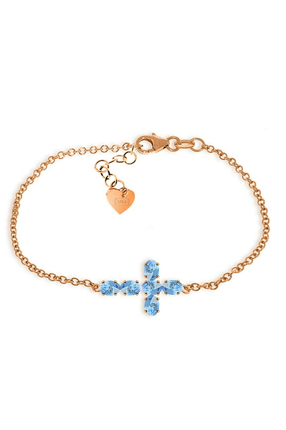 14k Rose Gold Cross Design 8.00-8.50 inch Bracelet with 1.7 Carat Natural Blue Topaz