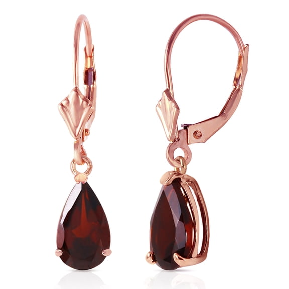 Galaxy Gold 14K Solid Gold Natural Garnet Drop Earrings for Women - Rose Gold Fine Jewelry