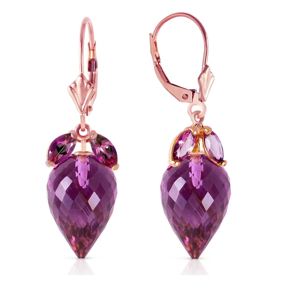 Galaxy Gold 14k Rose Gold Earrings with Dangling Briolette Drop Amethysts