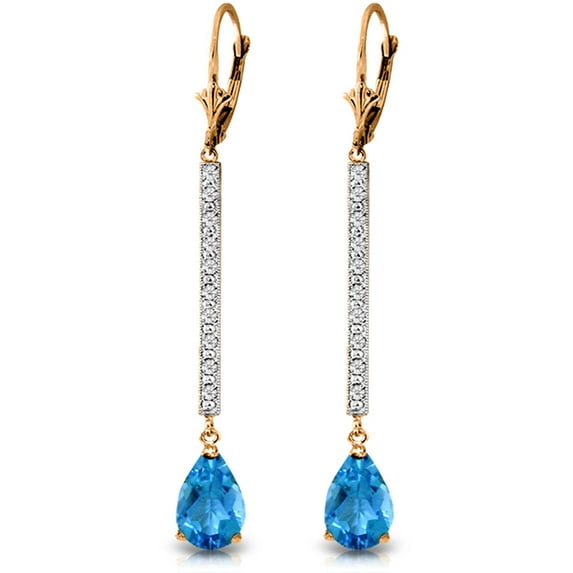 Galaxy Gold 14K Rose Gold Natural Diamond and Blue Topaz Dangle Earrings - December Birthstone - Communication & Serenity - Fine Jewelry for Women