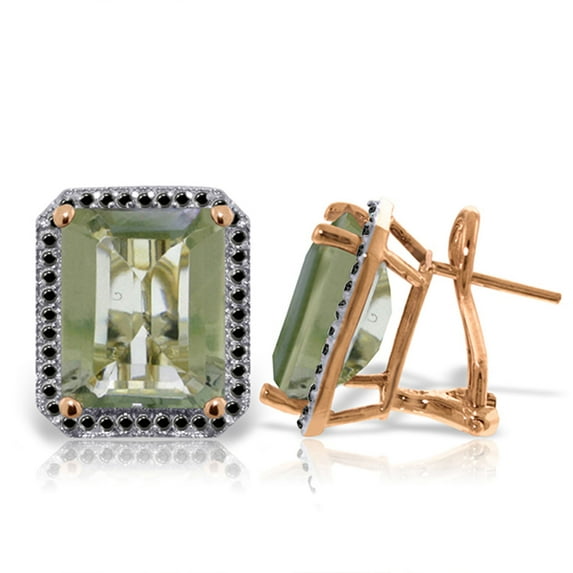 Galaxy Gold 14K Rose Gold Natural Black Diamonds and Green Amethyst Stud Earrings - April Birthstone - Strength - Fine Jewelry for Women