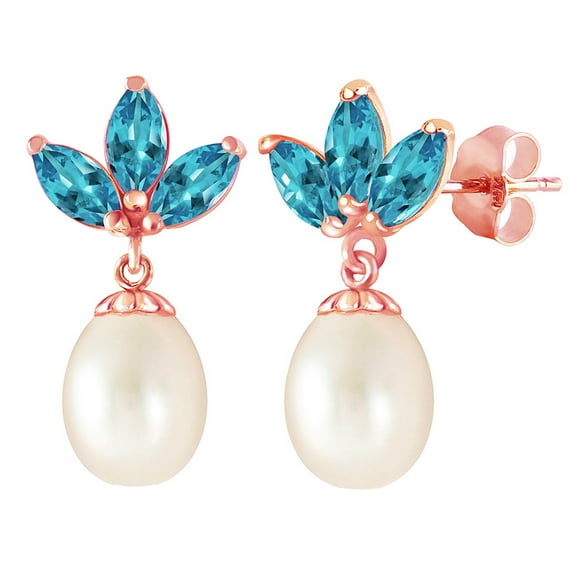 Galaxy Gold 14K Rose Gold Natural Freshwater Pearl and Blue Topaz Dangle Earrings - June Birthstone - Balance & Intuition - Fine Jewelry for Women