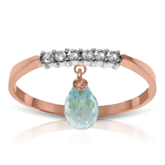 Galaxy Gold 14K Rose Gold Natural Diamonds and Blue Topaz Charm Ring - December Birthstone - Communication & Serenity - Sizes 5.5 to 11 - Fine Jewelry for Women