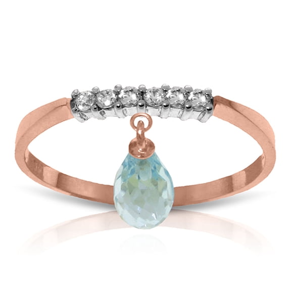 Galaxy Gold 14K Rose Gold Natural Diamonds and Blue Topaz Charm Ring - December Birthstone - Communication & Serenity - Sizes 5.5 to 11 - Fine Jewelry for Women