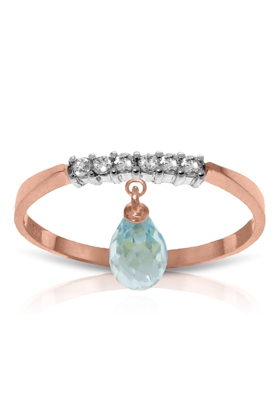 14K Solid Rose Gold Charm Ring with Natural Diamonds and Blue Topaz, Size 6.5, 5.5-11 Sizes, December Birthstone, Symbol of Calm