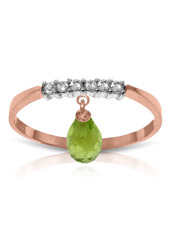14K Rose Gold Natural Diamonds and Peridot Charm Ring - August Birthstone - Abundance & Joy - Sizes 5.5 to 11 - Fine Jewelry for Women