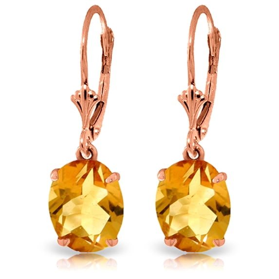 Galaxy Gold 14k Rose Gold Leverback Dangle Earrings with Oval-shaped Natural Citrines