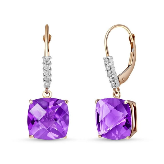 Galaxy Gold 14K Rose Gold Natural Amethyst and Natural Diamond Dangle Earrings - February Birthstone - Peace & Wisdom - Fine Jewelry for Women
