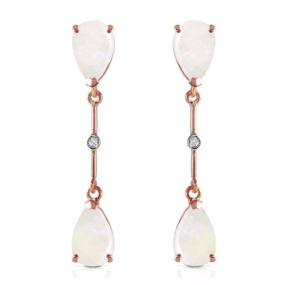 Galaxy Gold 14K Rose Gold Natural Opal and Natural Diamond Dangle Earrings - October Birthstone - Creativity - Fine Jewelry for Women