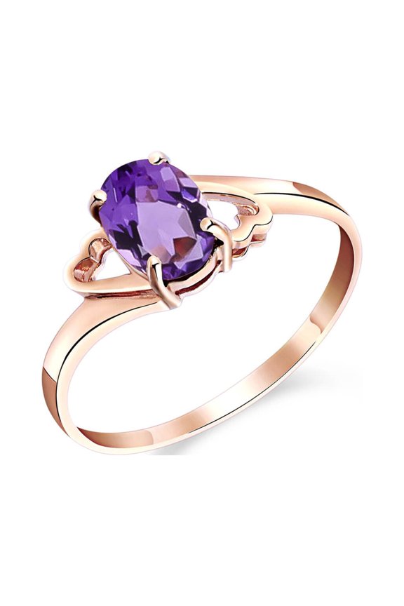GG 14K Rose Gold Natural Oval-Shaped Amethyst Ring - February Birthstone - Peace & Wisdom - Sizes 5.5 to 11 - Fine Jewelry for Women