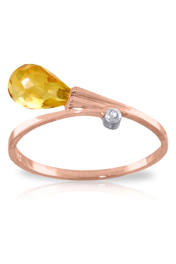 14k Rose Gold Ring with Briolette Citrine and Diamond Ring - Size 11