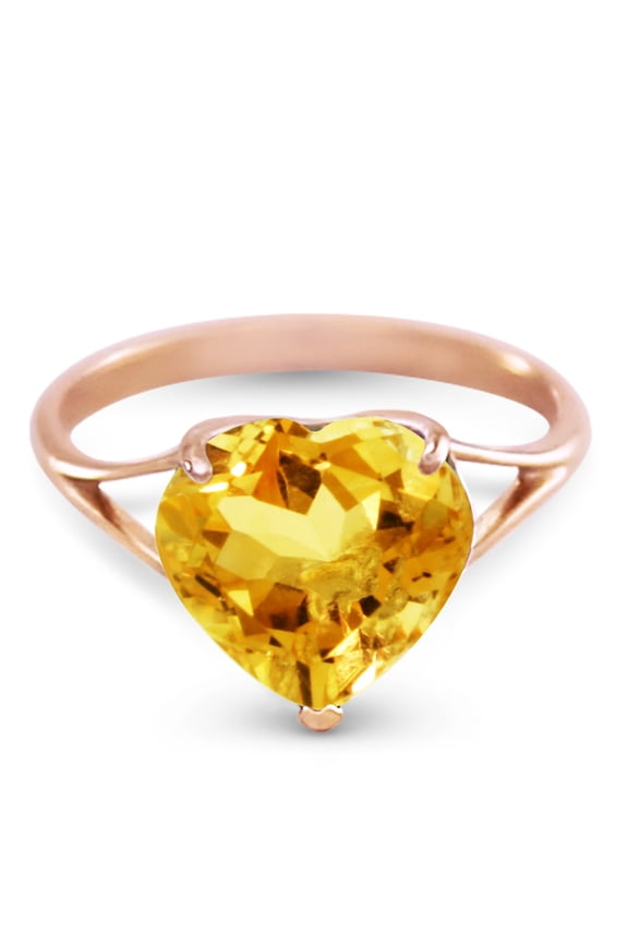 14K Rose Gold Natural 10 mm Heart-Shaped Citrine Heart Ring - November Birthstone - Warmth & Prosperity - Sizes 5.5 to 11 - Fine Jewelry for Women