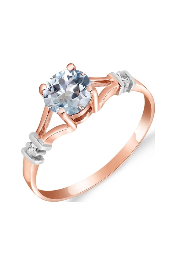 14k Rose Gold Ring with Natural Diamonds and Aquamarine - Size 11