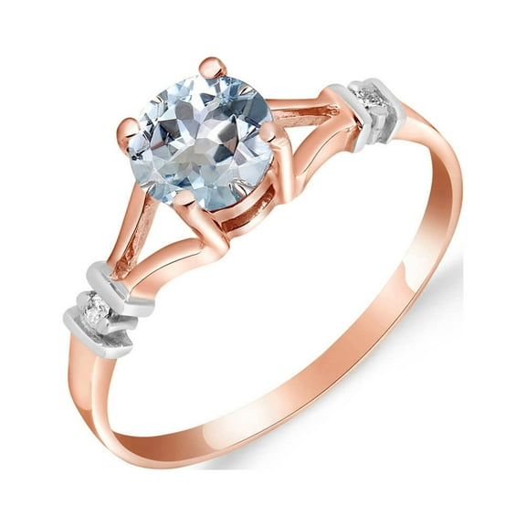 Galaxy Gold 14K Solid Rose Gold Ring with Natural Diamonds and Aquamarine, Size 9.0, 5.5-11 Sizes, March Birthstone, Symbol of Tranquility