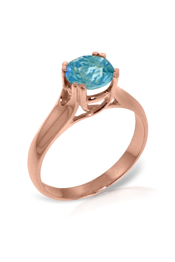 14K Rose Gold Natural Blue Topaz Solitaire Ring - December Birthstone - Communication & Serenity - Sizes 5.5 to 11 - Fine Jewelry for Women