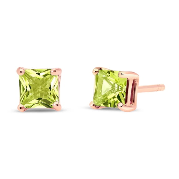 Galaxy Gold 14k Rose Gold Square-shaped Peridot Stud Earrings