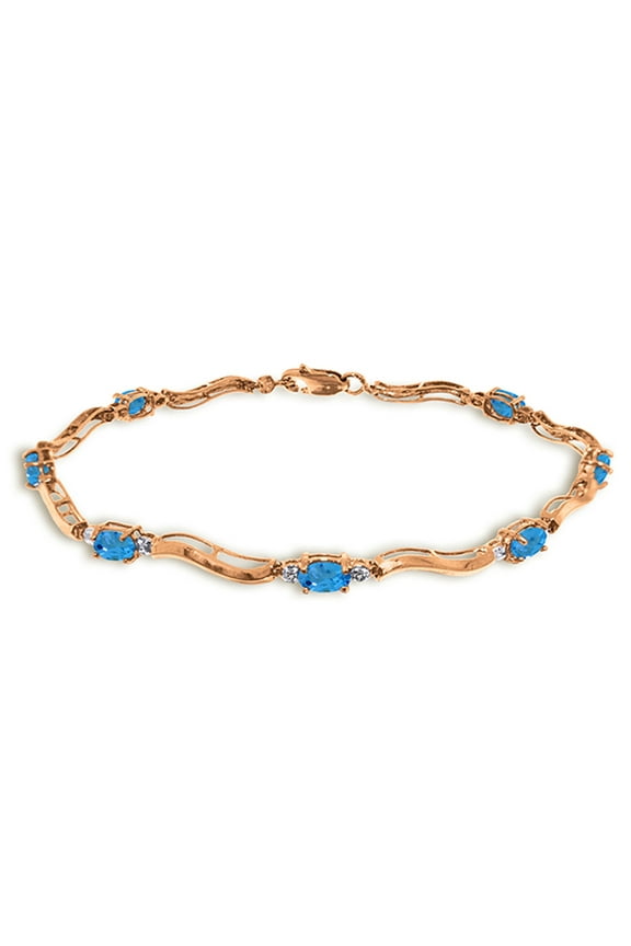 14k Rose Gold Tennis Bracelet with Diamonds and Blue Topaz