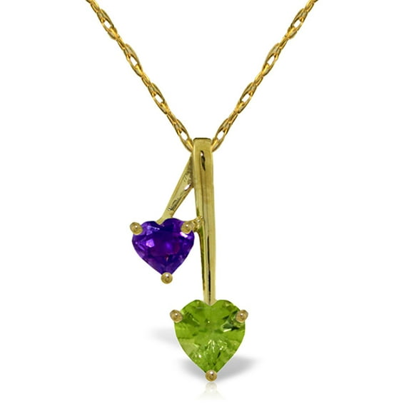 Galaxy Gold 14k Solid Gold 18" Necklace with Peridot & Amethyst Hearts