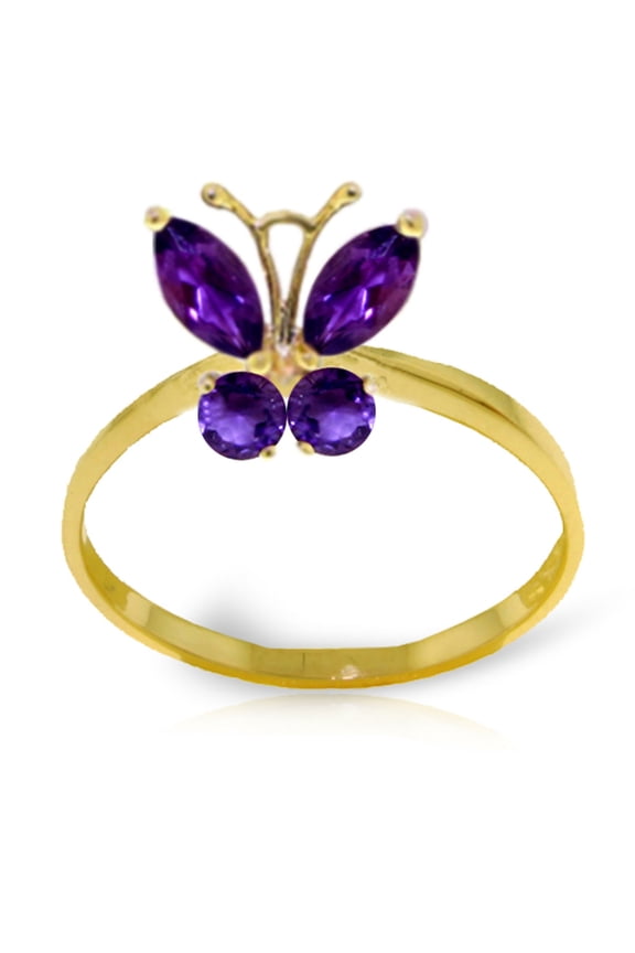 14k Solid Gold Amethyst Butterfly Ring - Size 7.0
