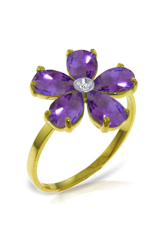 14k Solid Gold Amethyst Flower Ring - Size 6.0