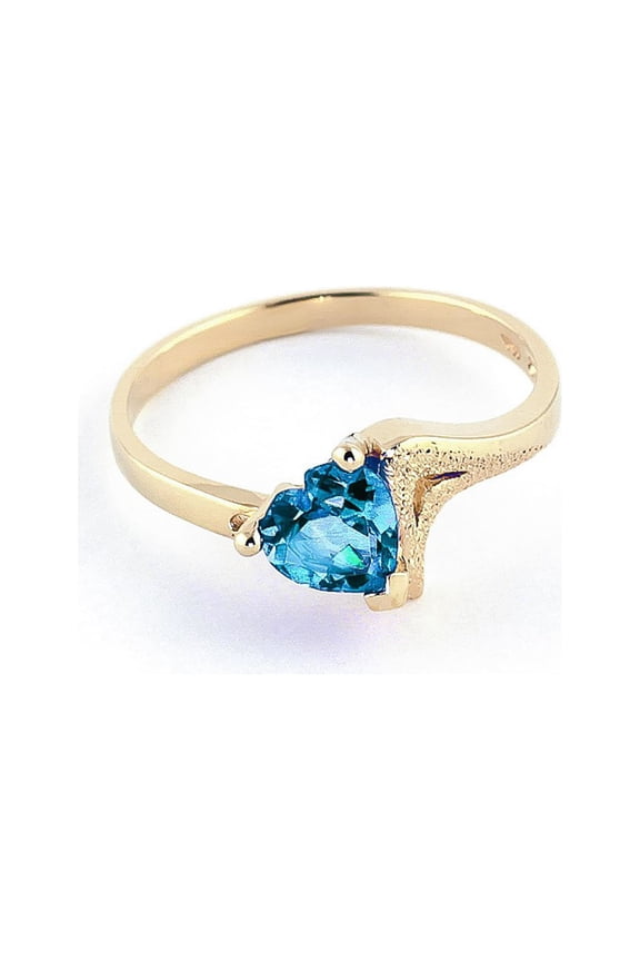 14k Solid Gold Blue Topaz Heart Ring - Size 7
