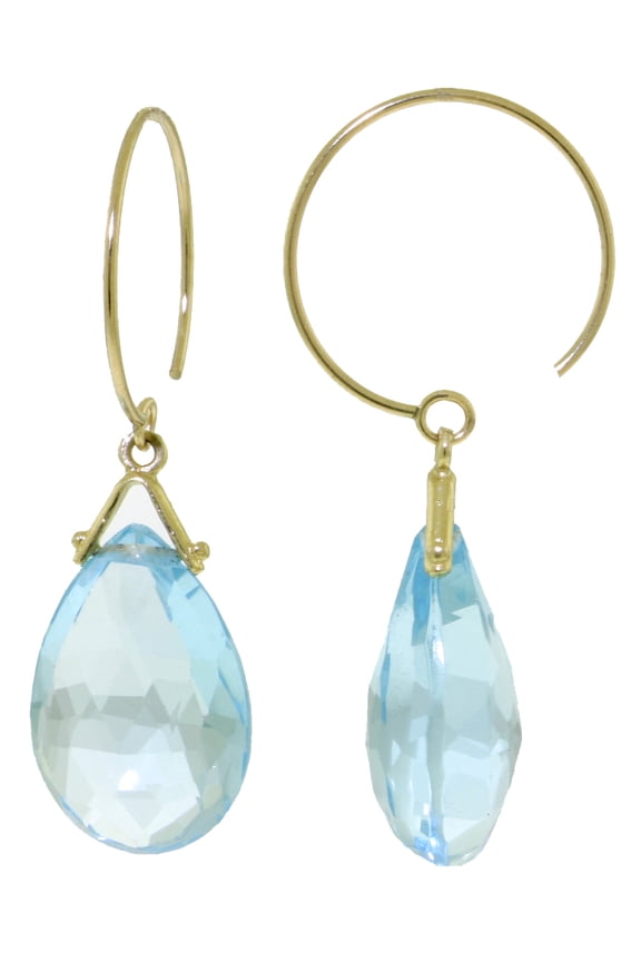 14k Solid Gold Circle Wire Earrings with Blue Topaz