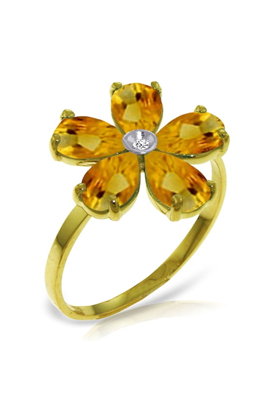 14k Solid Gold Citrine Flower Ring - Size 6.0