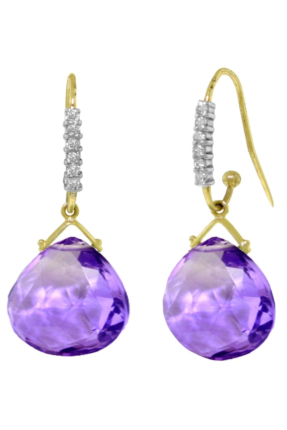 14k Solid Gold Diamond-Amethyst Fish hook Earrings
