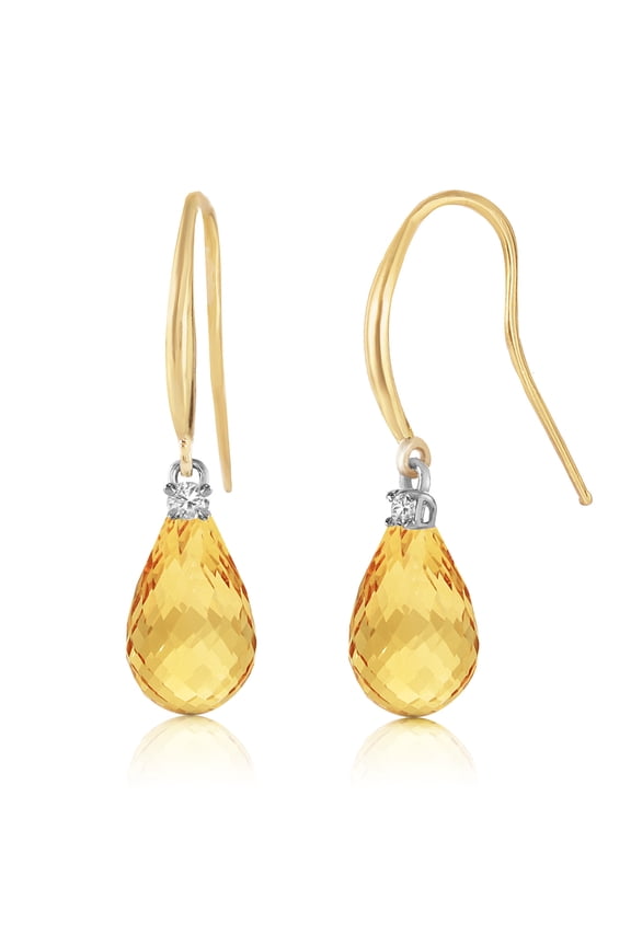14k Solid Gold Diamond Fish Hook Earrings with Citrines