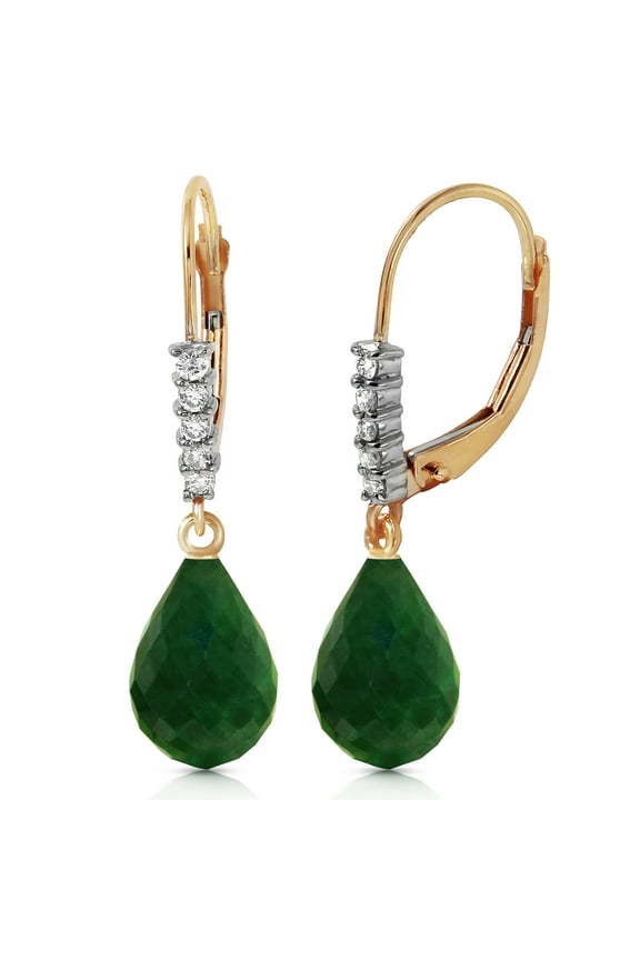 14k Solid Gold Diamond Leverback Earrings with Natural Emeralds