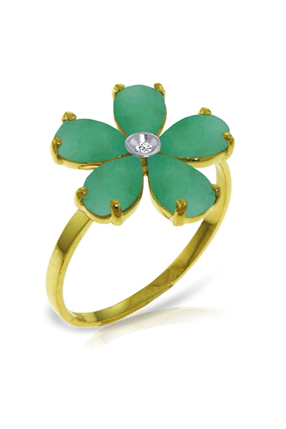 14k Solid Gold Emerald Flower Ring - Size 6.0