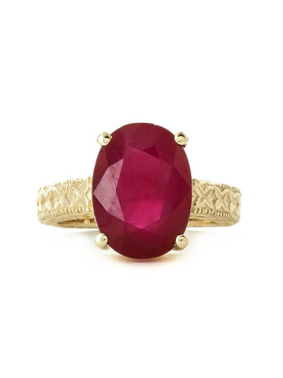 14k Solid Gold Filigree Ring Oval Shape Ruby 5277 (Yellow-Gold, 5.5)