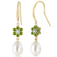 thumbnail image 1 of Galaxy Gold 14k Solid Gold Fish Hook Flower Earrings with Peridots and Pearls, 1 of 2