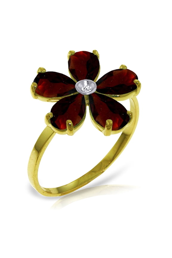 14k Solid Gold Garnet Flower Ring - Size 6.0