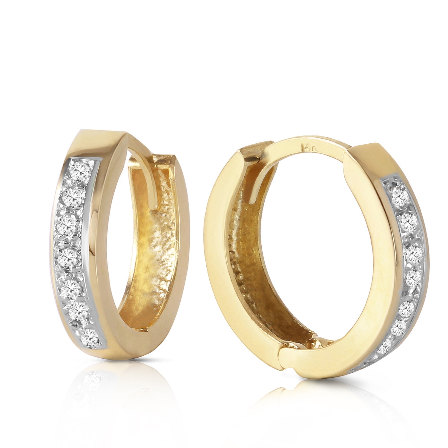 Galaxy Gold 14K Solid Gold Natural Diamond Huggie Earrings for Women - Yellow Gold Fine Jewelry