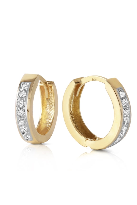 14k Solid Gold Hoop Huggie Earrings with Diamonds