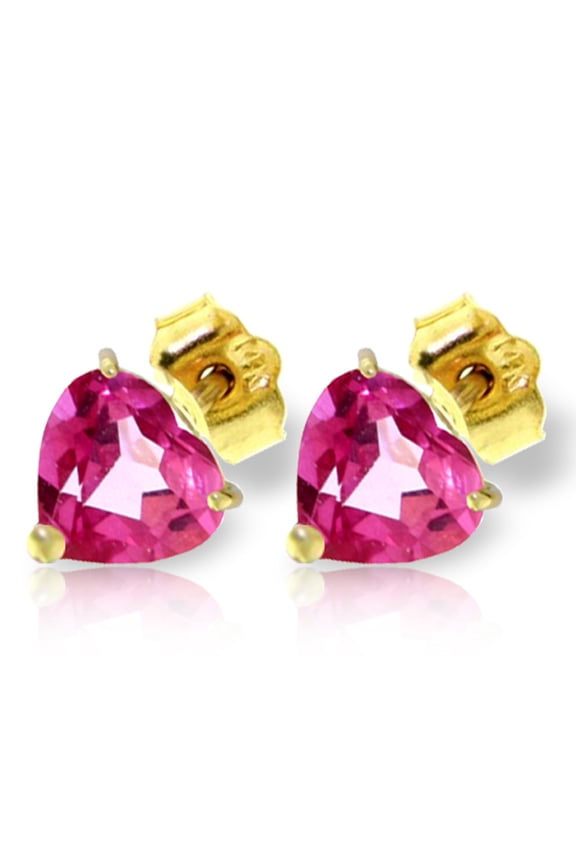 14K Solid Gold Natural Pink Topaz Stud Earrings for Women - Yellow Gold Fine Jewelry