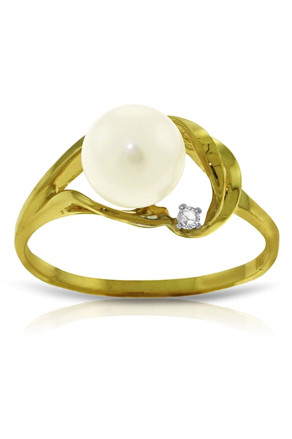 14k Solid Gold Ring with Freshwater Pearl - Size 6