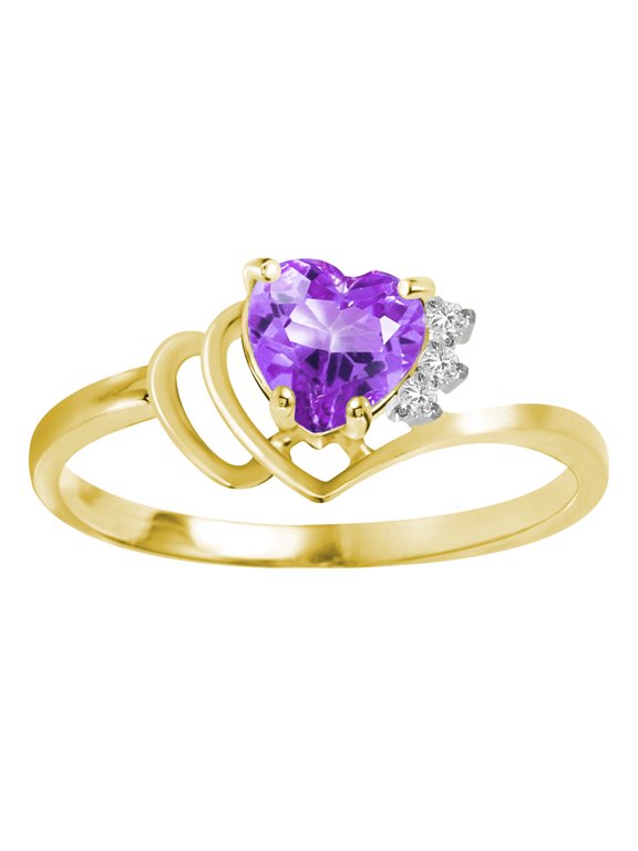 14K Yellow Gold Natural Diamonds and Amethyst Ring - February Birthstone - Peace & Wisdom - Sizes 5.5 to 11 - Fine Jewelry for Women