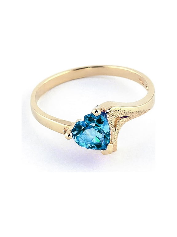 14K Yellow Gold Natural Heart-Shaped Blue Topaz Heart Ring - December Birthstone - Communication & Serenity - Sizes 5.5 to 11 - Fine Jewelry for Women
