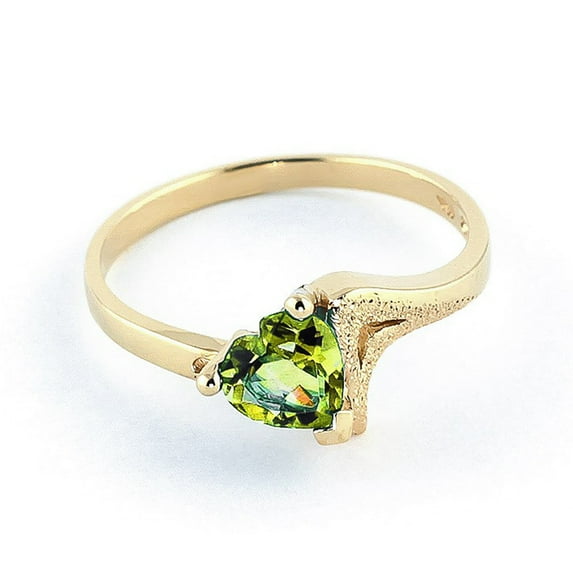 Galaxy Gold GG 14K Yellow Gold Natural Heart-Shaped Peridot Heart Ring - August Birthstone - Abundance & Joy - Sizes 5.5 to 11 - Fine Jewelry for Women