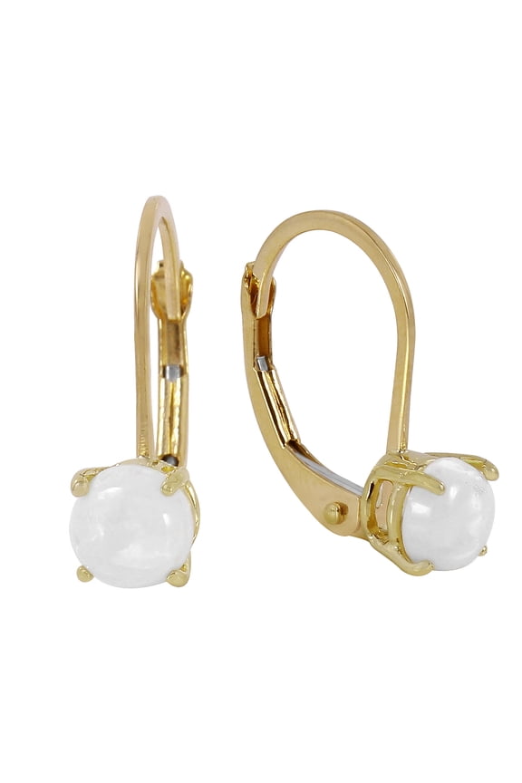 14k Solid Gold Round Natural Opal Dangle Earrings