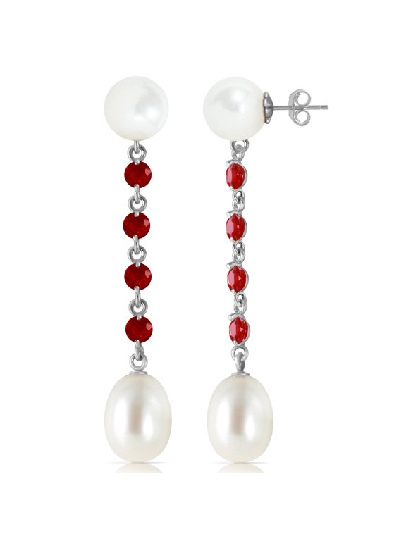 14K White Gold Natural Ruby and Natural Pearl Stud Earrings - July Birthstone - Passion & Protection - Fine Jewelry for Women