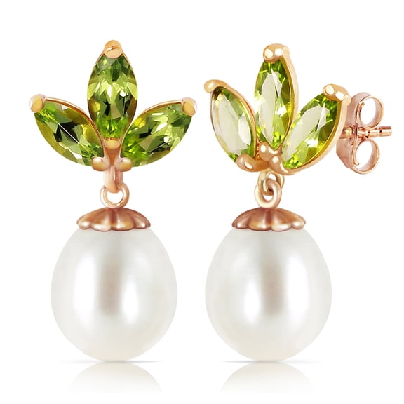Galaxy Gold 14K Rose Gold 9.5 Carat Natural Pearl and Peridot Dangle Earrings - June Birthstone - Balance & Intuition - Fine Jewelry for Women