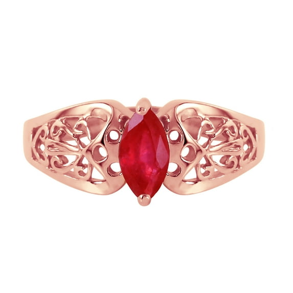 Galaxy Gold 14K Solid Gold Natural Ruby Solitaire Ring for Women - Rose Gold Fine Jewelry