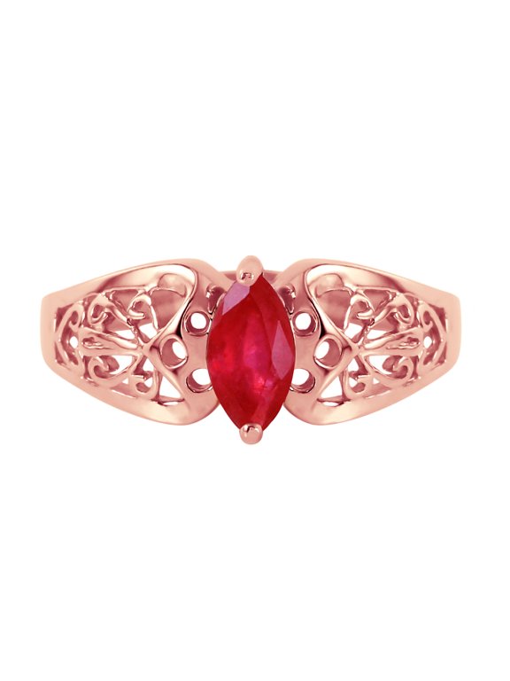 14K Solid Gold Natural Ruby Solitaire Ring for Women - Rose Gold Fine Jewelry