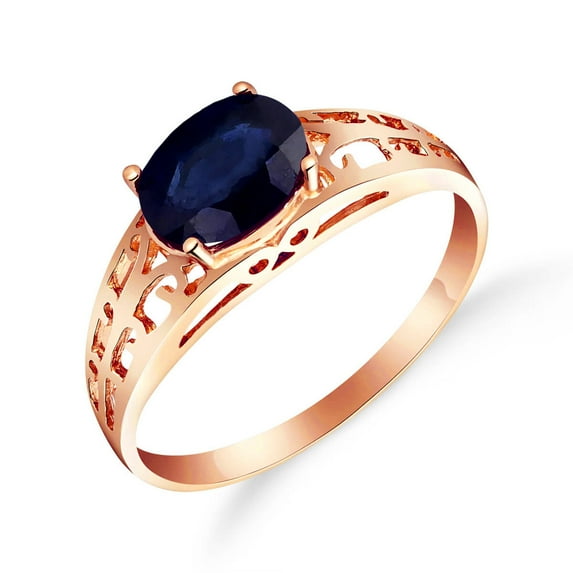Galaxy Gold 14k Solid Rose Gold Filigree Ring with 1.15 Carat Natural Blue Sapphire - Size 6