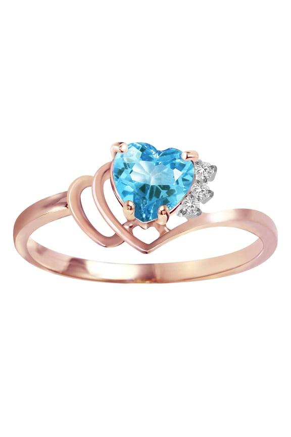 14K Rose Gold Natural Diamonds and Blue Topaz Ring - December Birthstone - Communication & Serenity - Sizes 5.5 to 11 - Fine Jewelry for Women